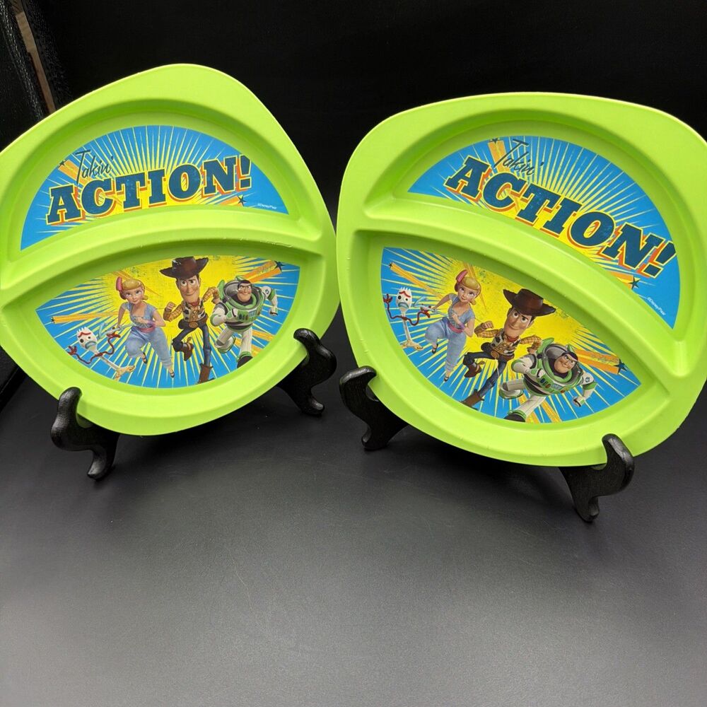 2 Toy Story Children's Divided Plate Buzz Woody Take Action USA. Good Condition!